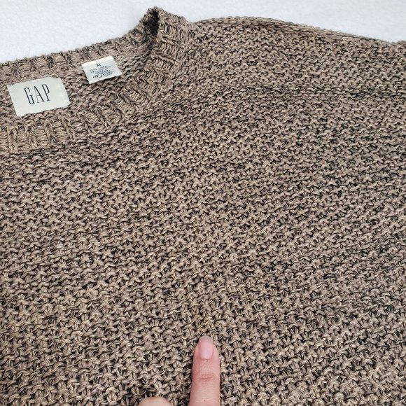 GAP Womens 90s Chunky Knit Crew Neck Sweater Linen Size Medium Oatmeal Neutral - Picture 8 of 16
